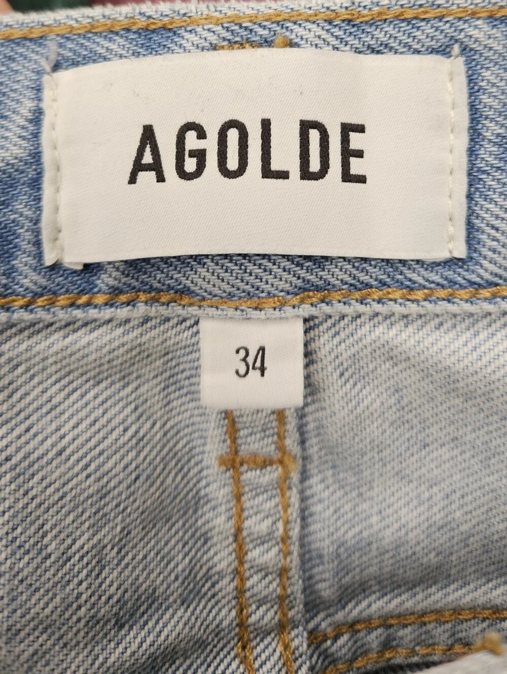AGOLDE Denim Parker Long Jean Shorts Light Blue Wash Size 34 Frayed Hem